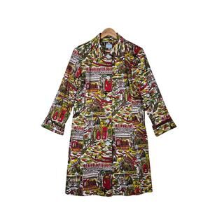 Vintage ITW Claude Brown Jacket 12 Novelty Print Cotton Mod Retro BELT MISSING